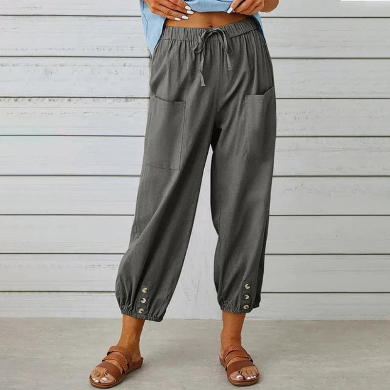 Women’s High-Waisted Drawstring Trousers with Pockets