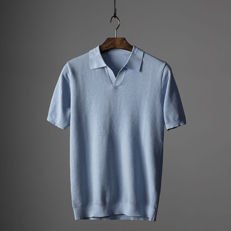 Men's Short Sleeve Polo Shirt with Turn Down Collar