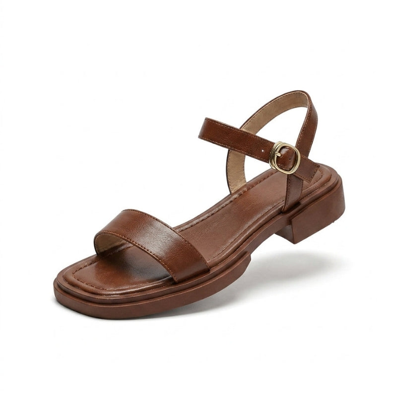Women's Round Toe Low Heel Sandals with Adjustable Buckle