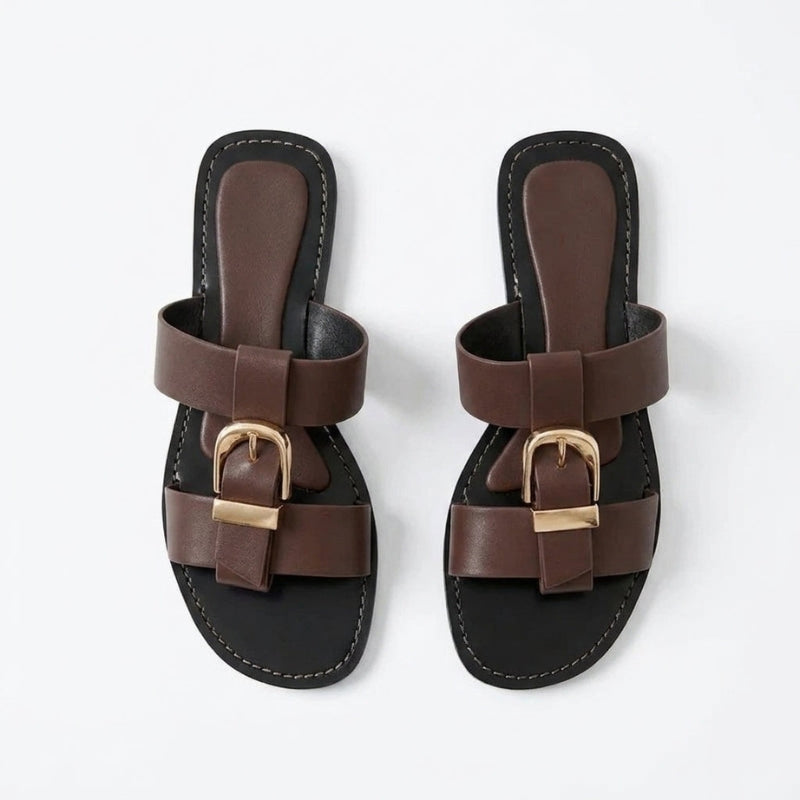 Women's Flat Sandals with Buckle And Open Toe Design