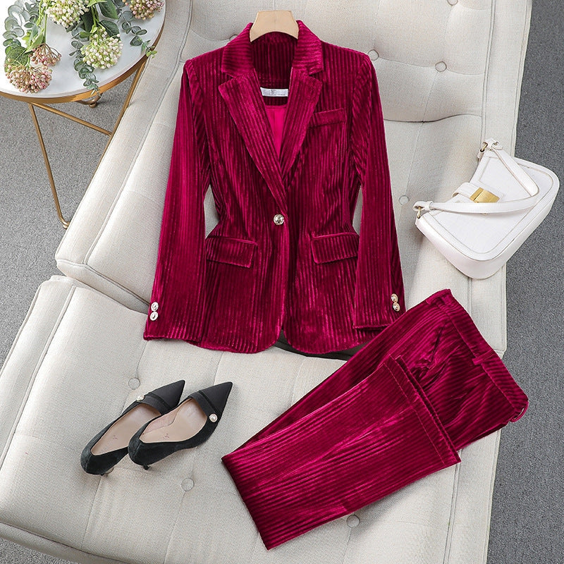 Women's Two Piece Blazer and Straight Leg Trousers Set