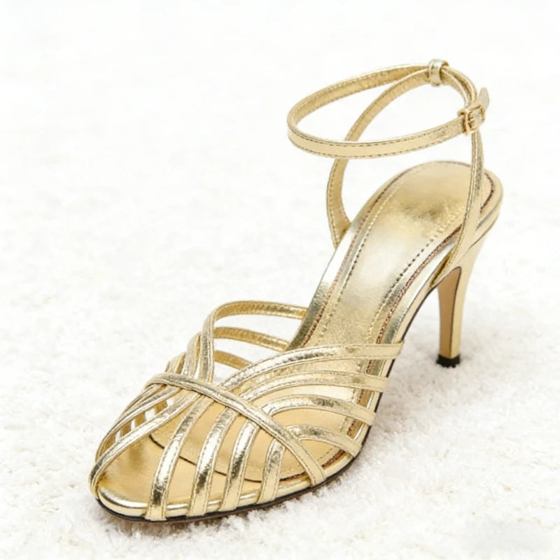 Women's Openwork Strap High Heel Sandals with Ankle Buckle