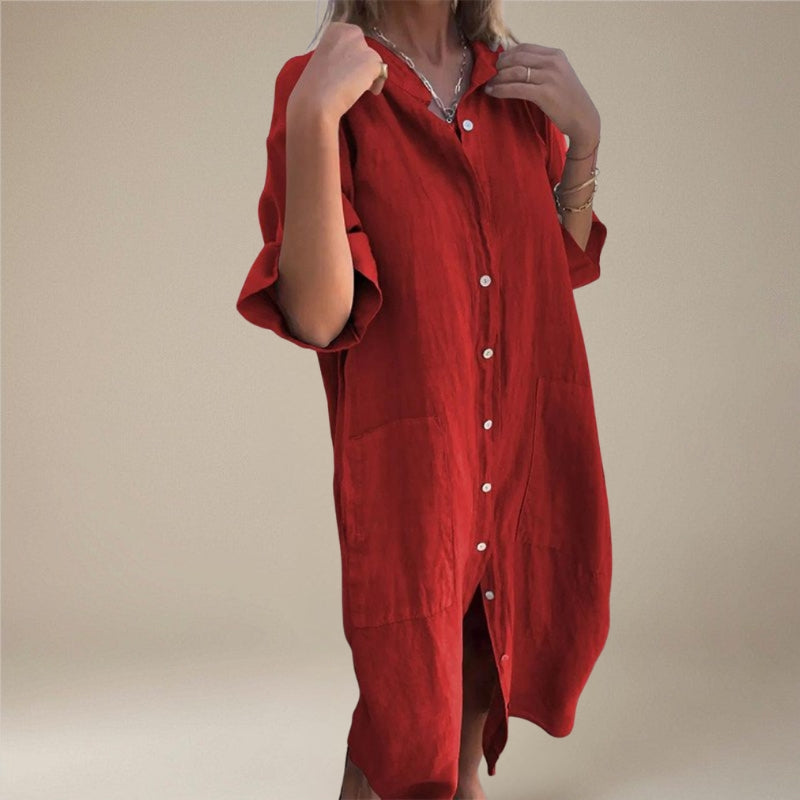 Women's Long Sleeve Button-Down Midi Dress