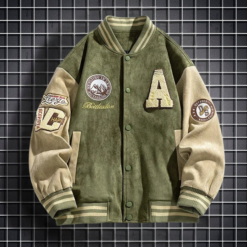 Men's Long Sleeve Button Front Bomber Jacket with Pockets