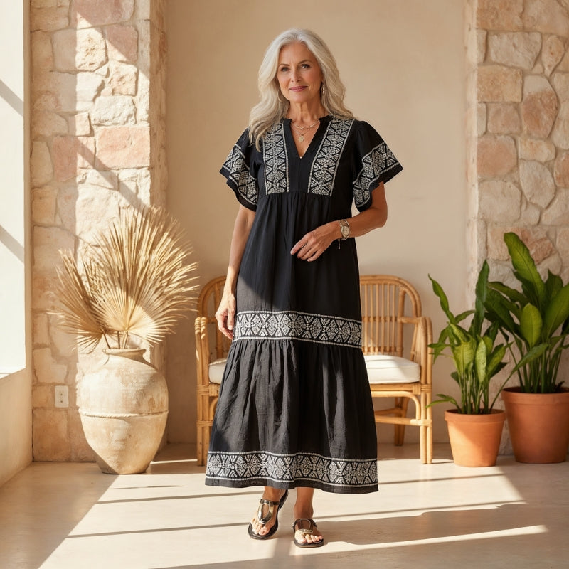 Women’s Printed V-Neck Midi Dress