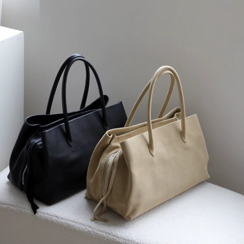 Women's Shoulder Bag with Top Handle and Zippered Compartments