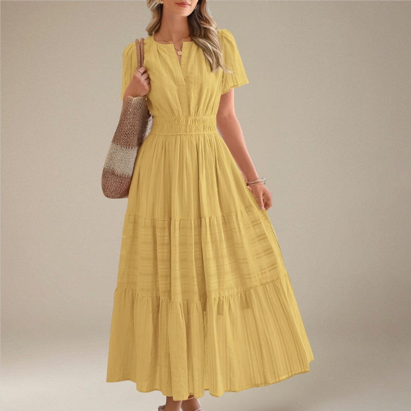 Women's Wrap Waist Midi Dress with Short Sleeves