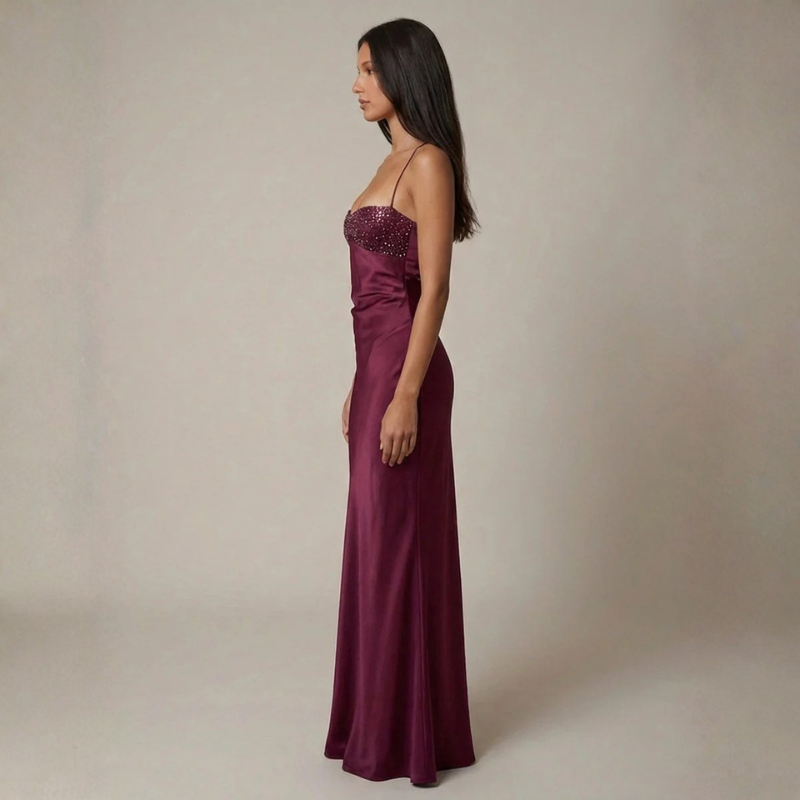 Elegant Women's A-Line Maxi Dress with Spaghetti Straps