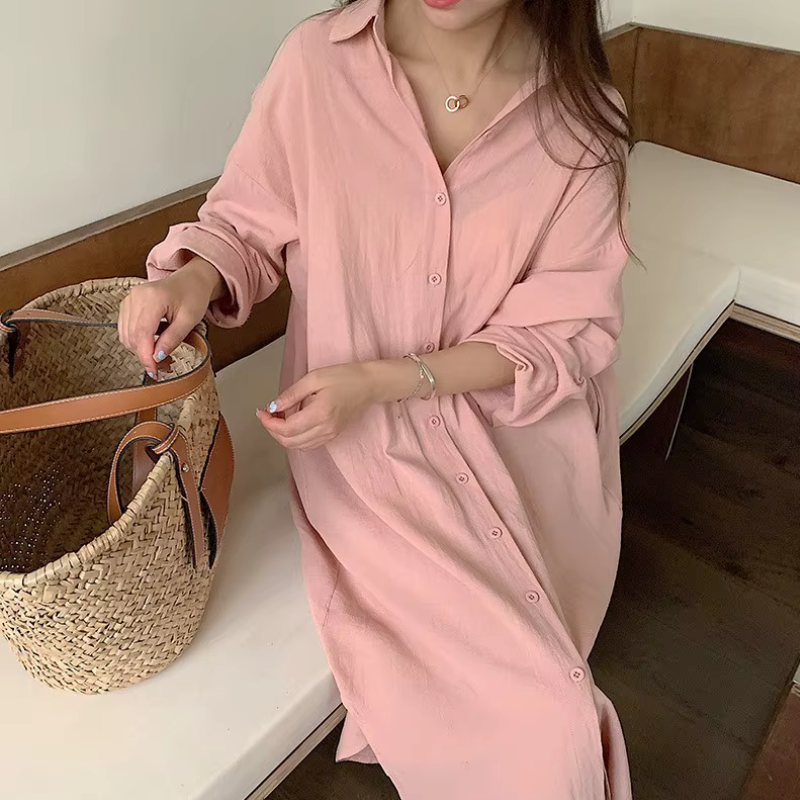 Elegant Women's Long Sleeve Midi Shirt Dress