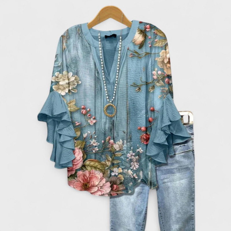 Stylish Women's Printed Blouse with Deep V Neck