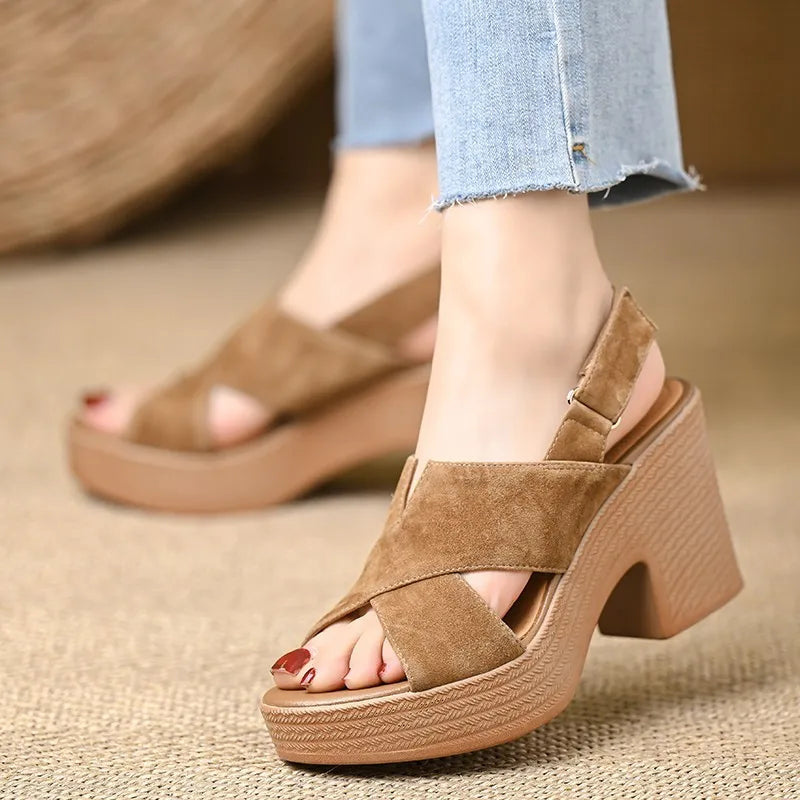 Block Heel Cross Strap Sandals