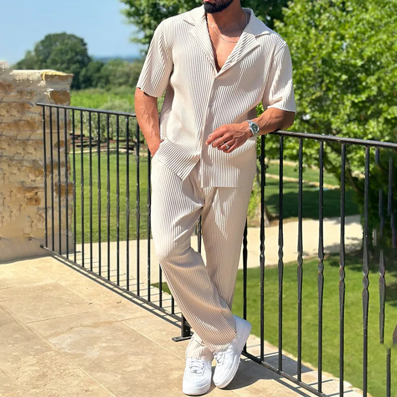 Men's Stylish Two Piece Shirt and Wide Leg Trouser Set