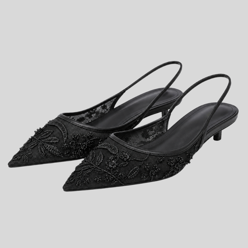 Embroidered Floral Slingback High Heels for Women