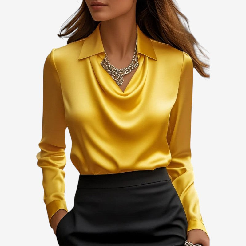 Long Sleeve Draped Collar Blouse
