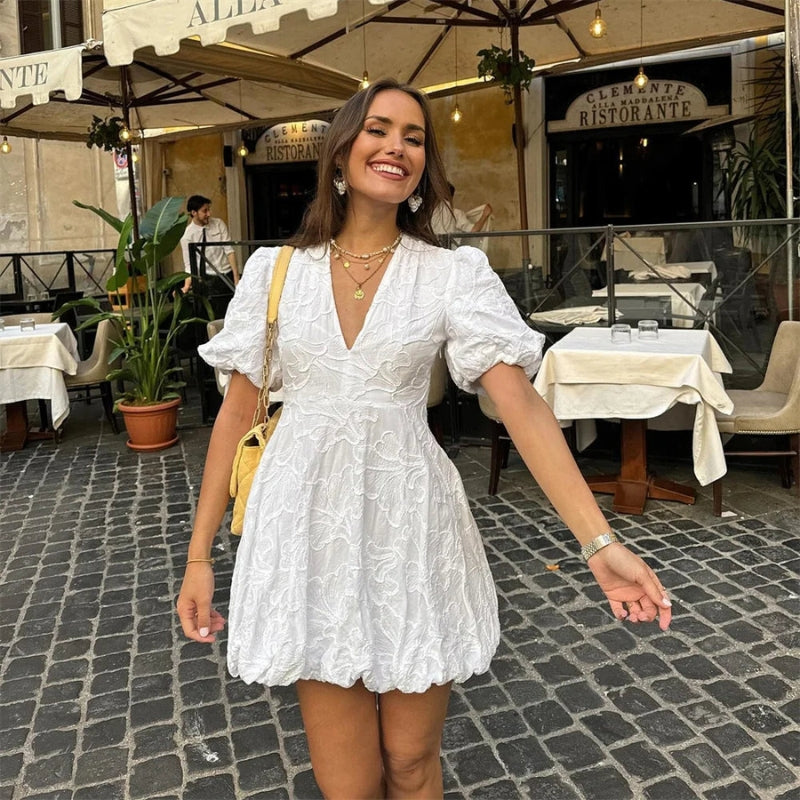 Women's V-Neck Embroidered Mini Dress