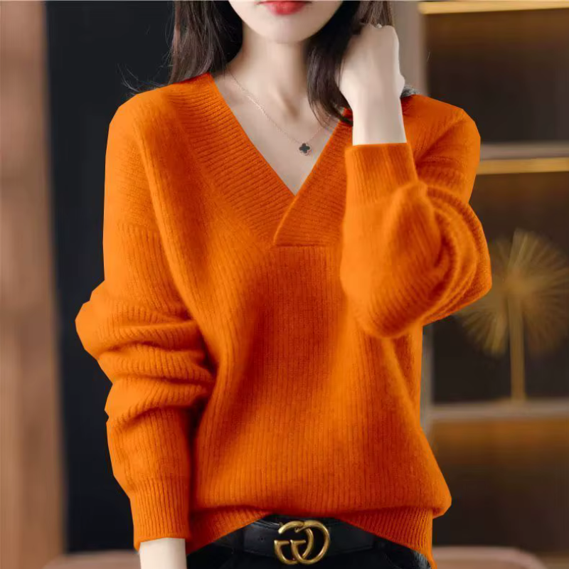 Premium Women's V Neck Ribbed Sweater