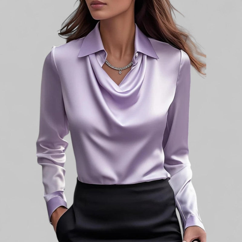 Long Sleeve Draped Collar Blouse