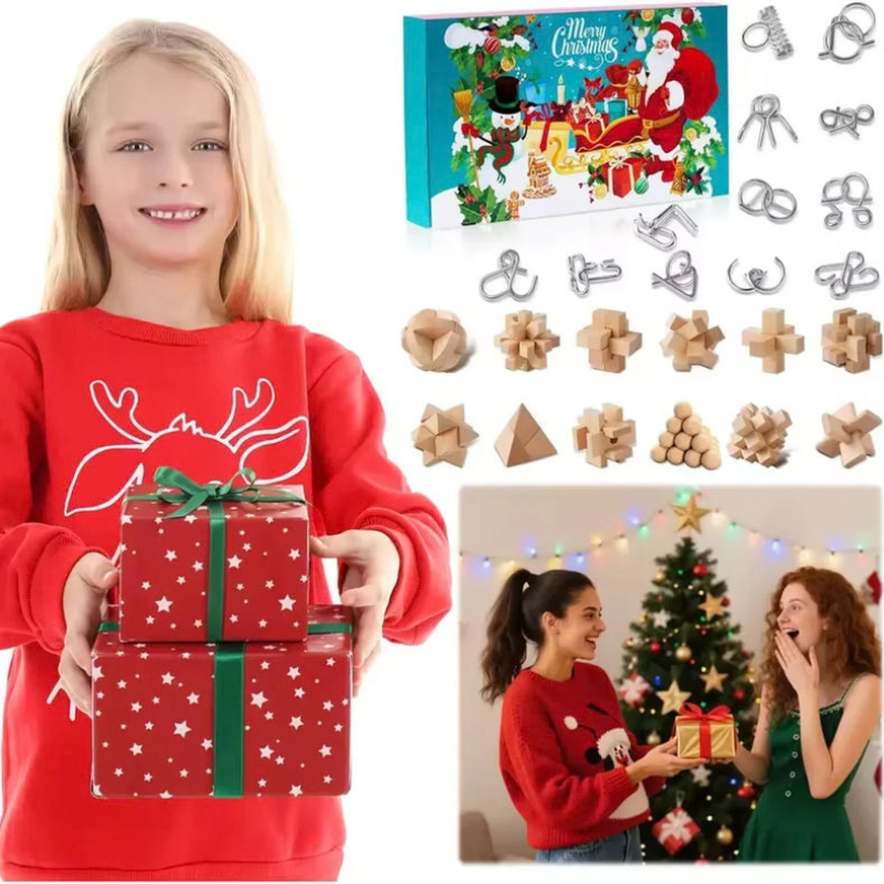 Puzzlora - Adventi naptár 24 fém és fa kirakóval