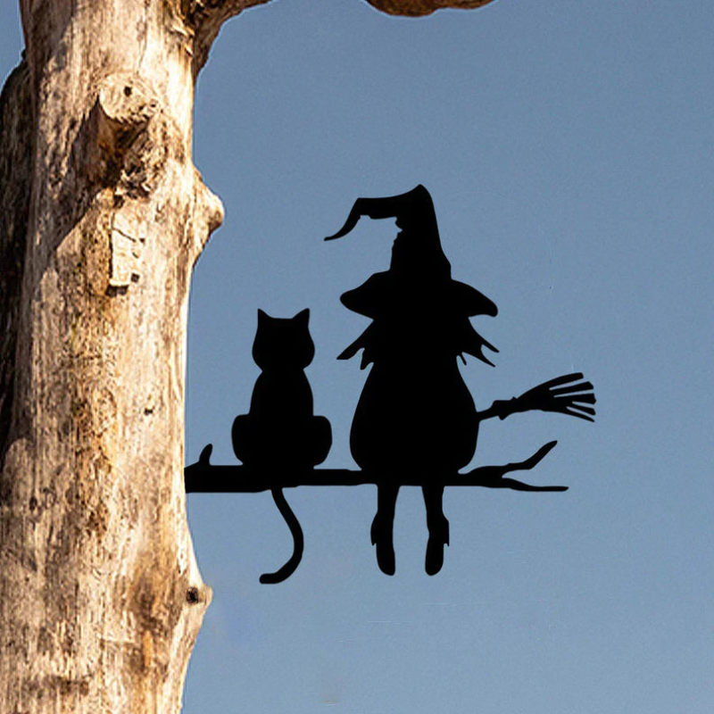 Witch and Cat Garden Silhouette Decor