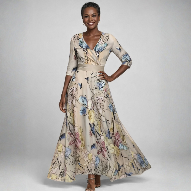 Elegant Floral Maxi Dress with V Neck