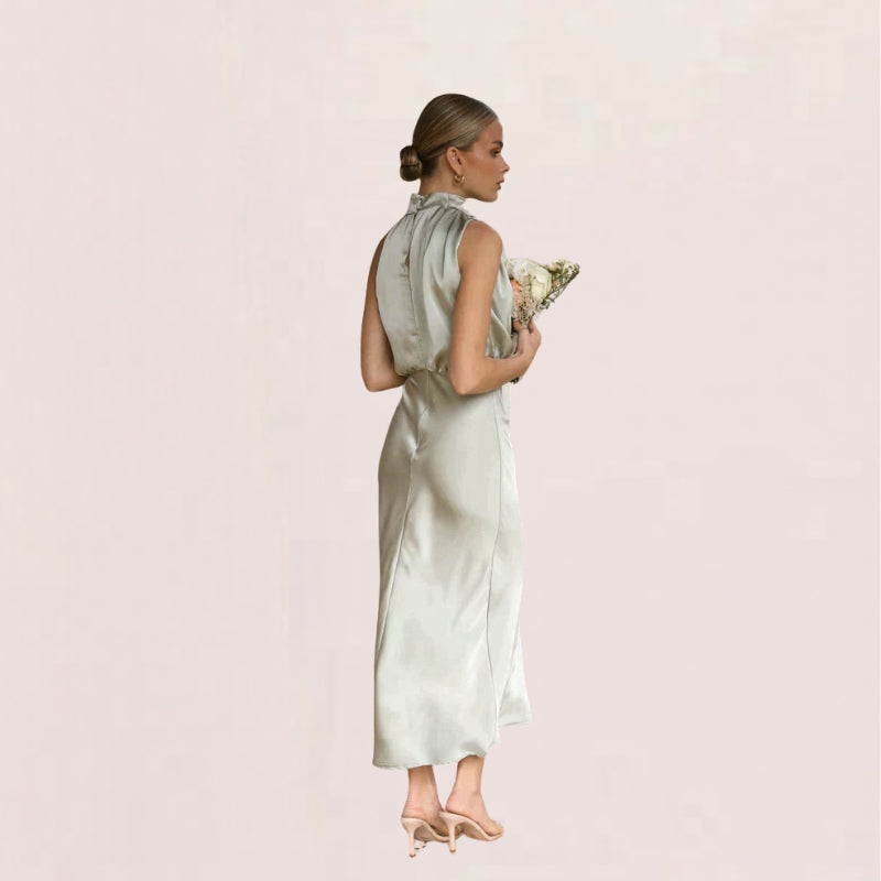 Halter Neck Draped Midi Dress