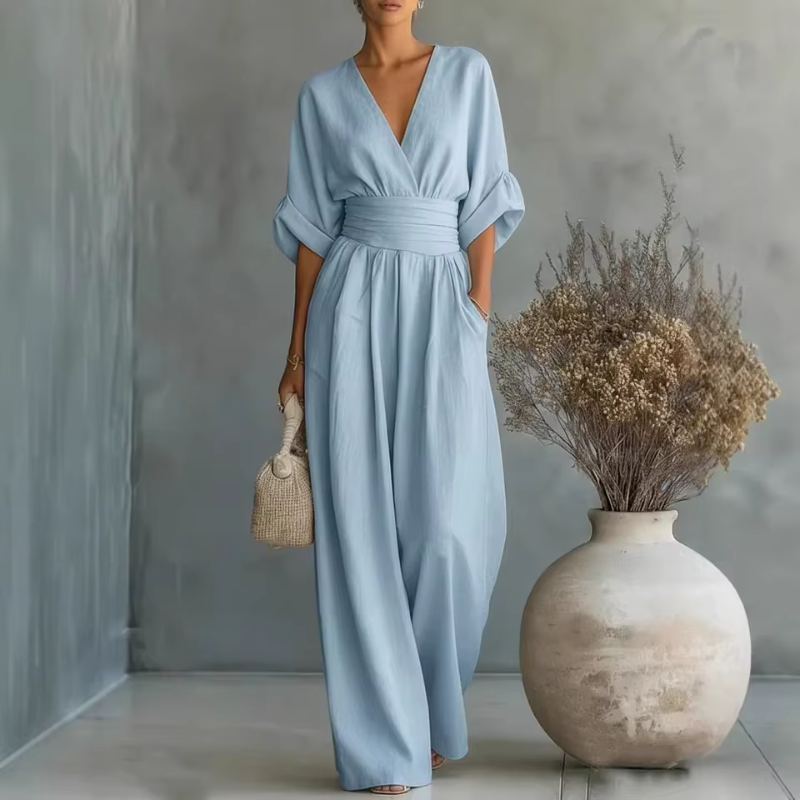 Chic Women's Wide Leg Jumpsuit with V Neck