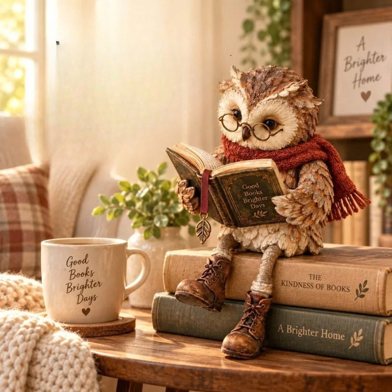 Owlfolio - Bagoly figura könyvvel lakásdekorációhoz