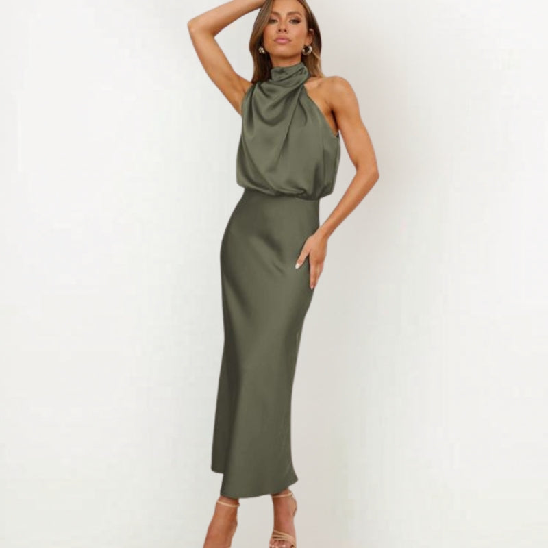 Women's Off-Shoulder High Neck Midi Dress