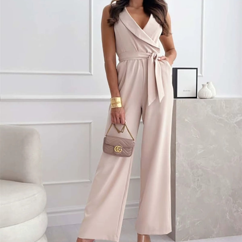Sleeveless V-Neck Wide Leg Jumpsuit