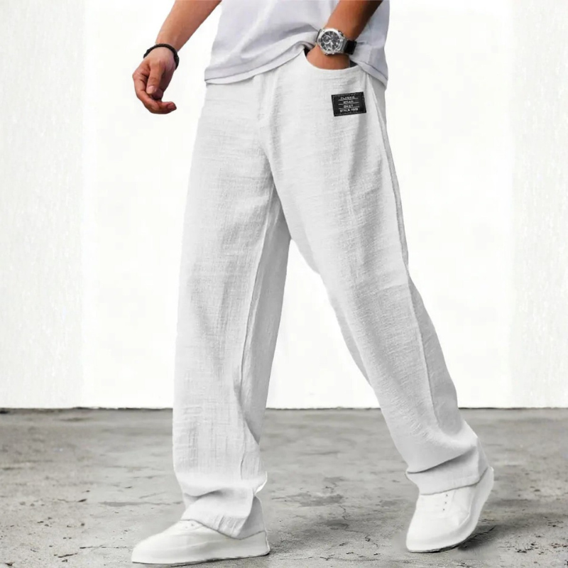 Men's Relaxed Fit Wide Leg Trousers with Pockets
