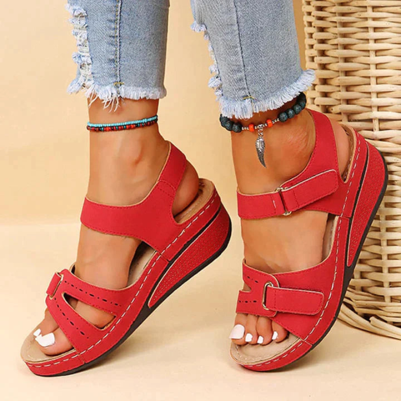 Open-Toe Wedge Sandals with Velcro Strap