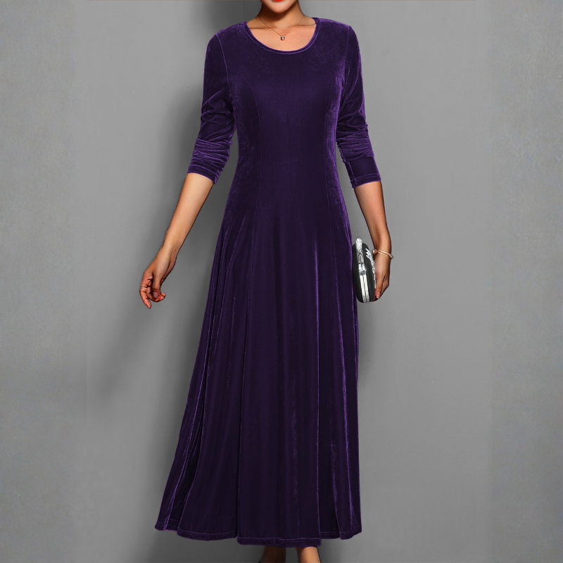 Round Neck Velvet Long Sleeve Dress
