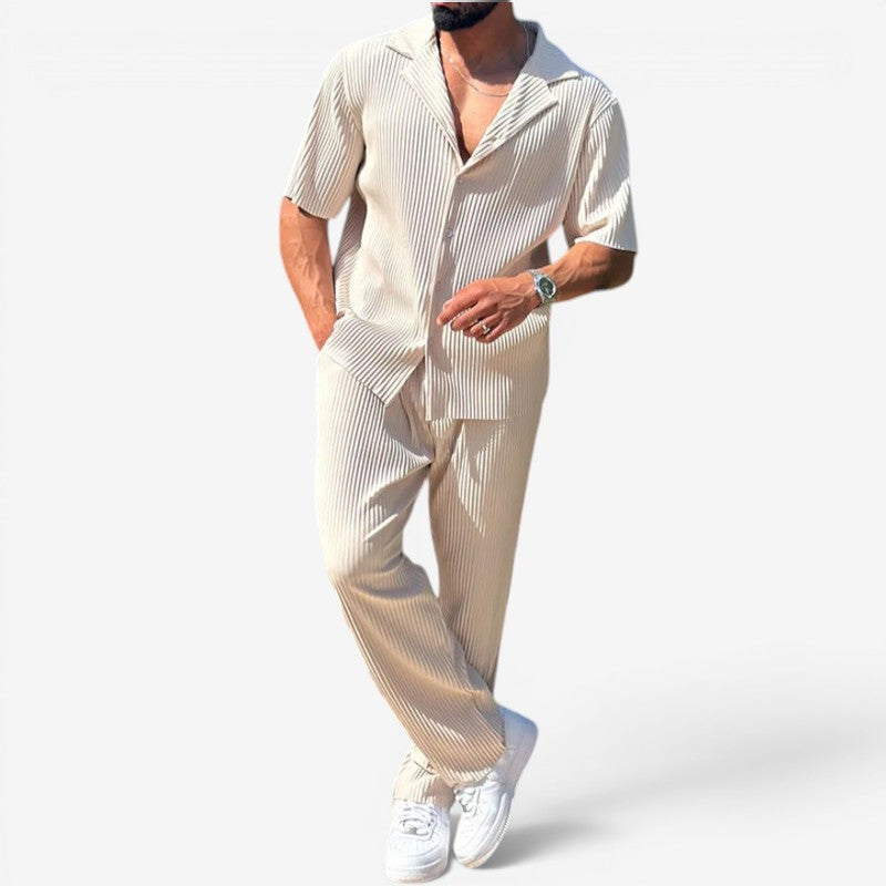 Men's Stylish Two Piece Shirt and Wide Leg Trouser Set