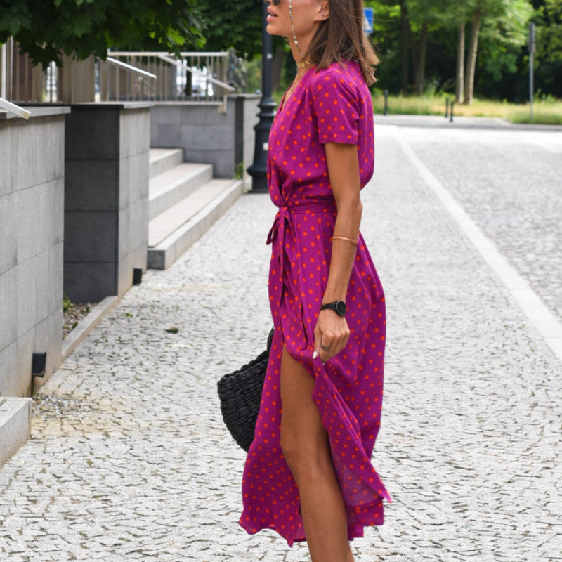 Women's V-Neck Belted Midi Dress