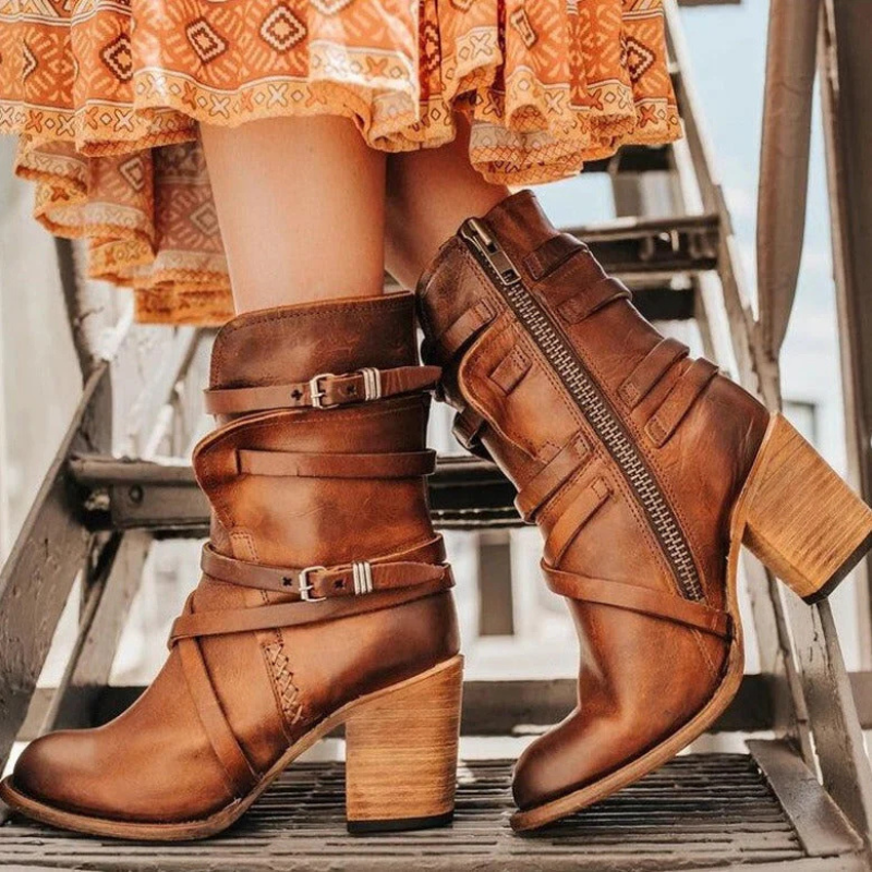 Women's Ankle Boots with Double Buckle Straps