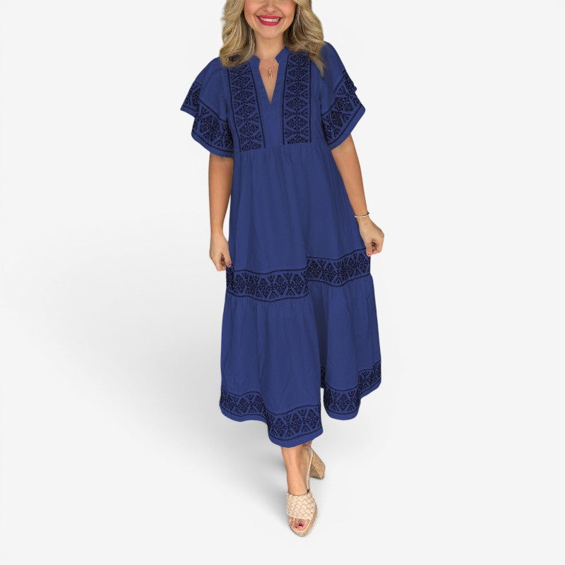 Women’s Printed V-Neck Midi Dress
