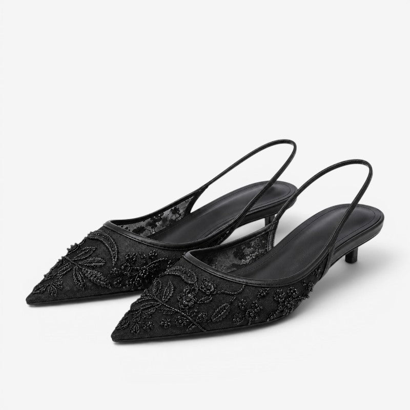 Embroidered Floral Slingback High Heels for Women