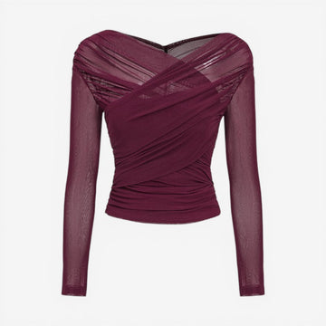 Long-Sleeved Crossover Collar Crop Top