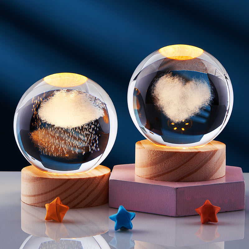 Luminous 3D - Luminous 3D Crystal Sphere Night Lamp 3D Laser-Engraved Crystal Design with Mesmerizing Glow | Adjustable Color-Changing LED Lighting for Cozy Ambiance | Energy-Efficient Nightlight for Bedroom, Living Space or Office
