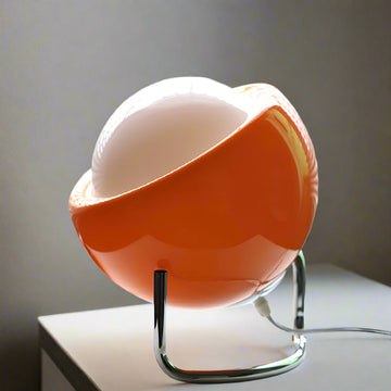 LumoOrb - Mid-Century Modern Table Lamp Orange Sphere Shade with Chrome Base | Soft Warm Ambient Glow for Cozy Retro Vibe | Statement Accent for Reading Nook, Desk, or Living Space