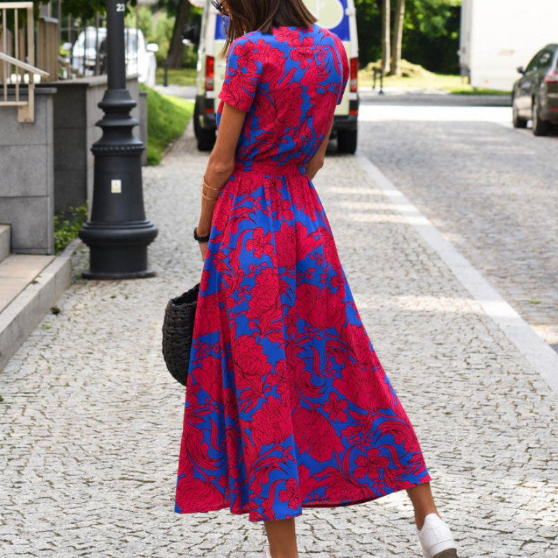 Women's V-Neck Belted Midi Dress