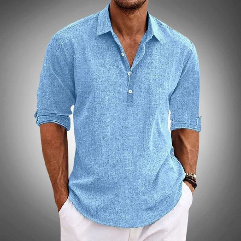 Men's Long Sleeve Button Down Shirt with Turn Down Collar