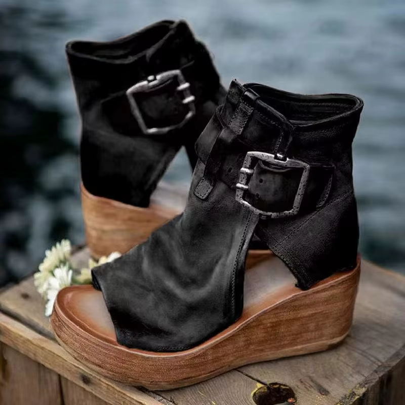 Women's Peep Toe Platform Sandals with Adjustable Buckle