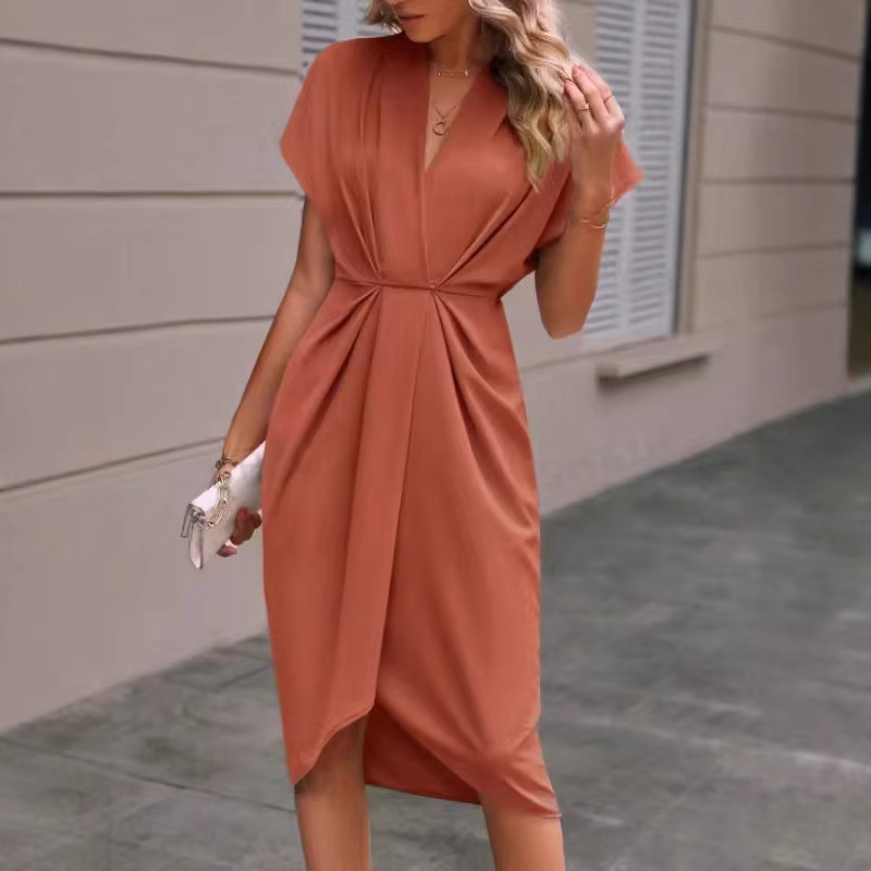 Elegant Midi Dress with V-Neck