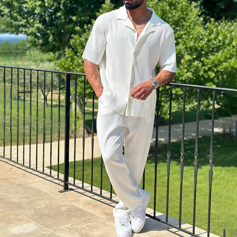 Men's Stylish Two Piece Shirt and Wide Leg Trouser Set