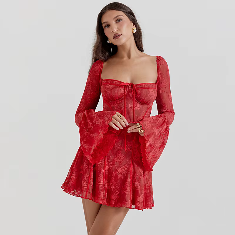 Women's Floral Mini Dress with Square Neckline