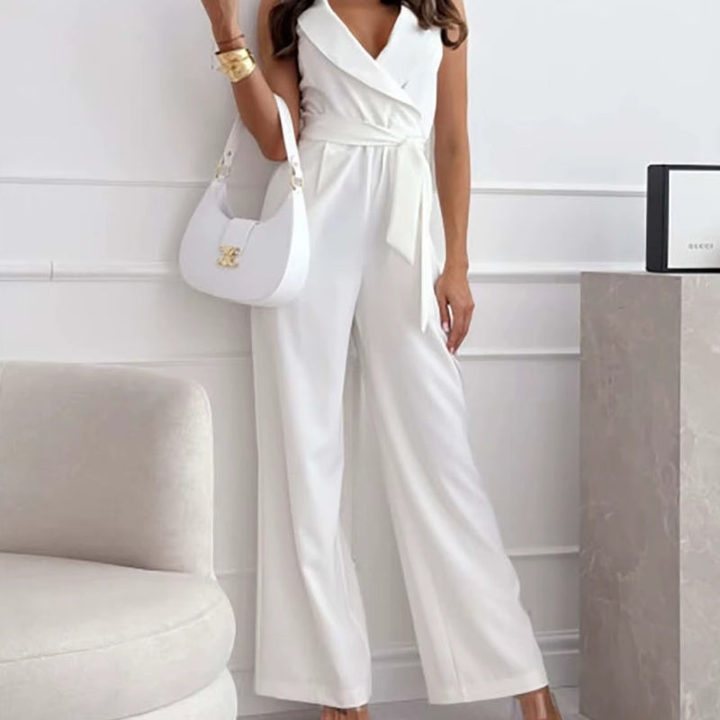 Sleeveless V-Neck Wide Leg Jumpsuit