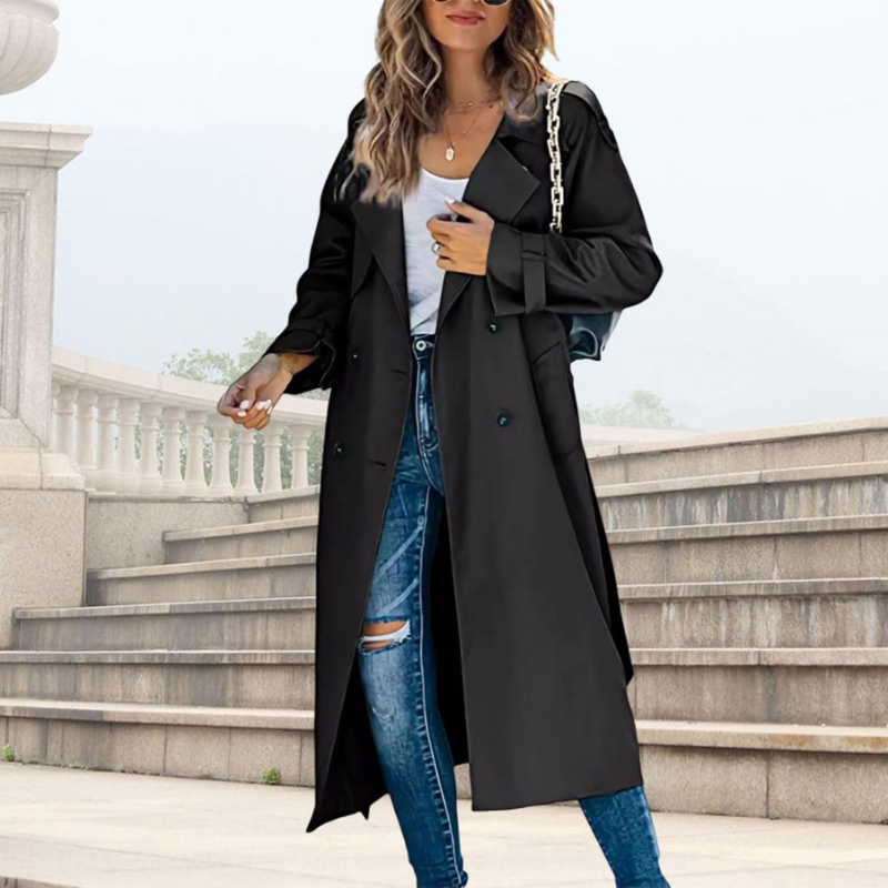 Women's Long Sleeve Notched Trench Coat