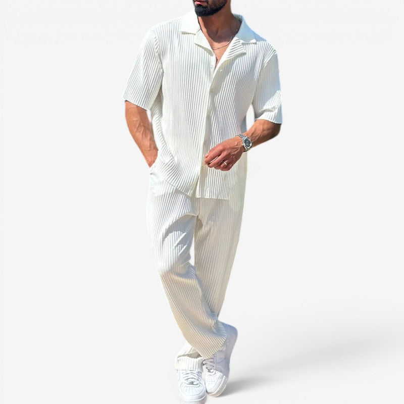 Men's Stylish Two Piece Shirt and Wide Leg Trouser Set