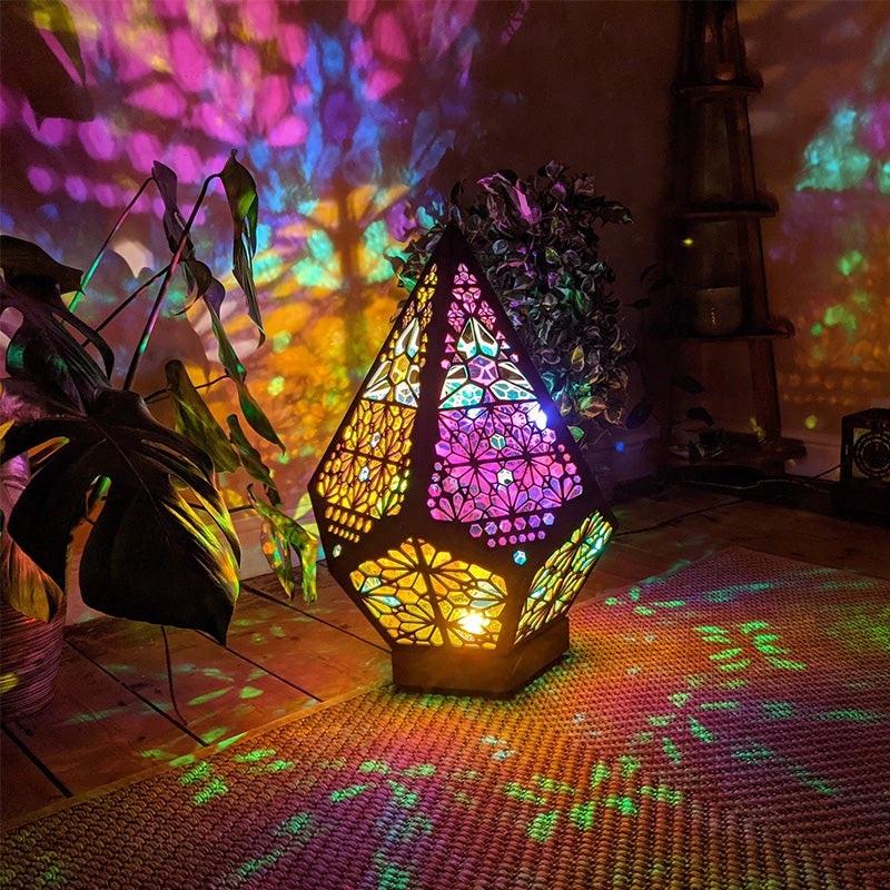 CelestiaBohemian - Bohemian Wooden Star Projector Lamp Colorful LED Star Projection with Handmade Wooden Design | Vibrant Multicolored Glow for Relaxation, Meditation or Home Decor | Eco-Friendly Bohemian Accent for Bedroom or Living Room